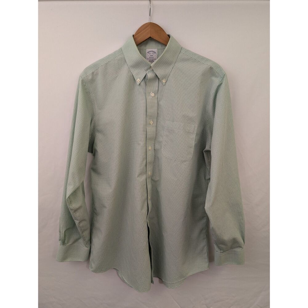 Brooks Brothers Green Tattersall Check Polo Shirt 16 1/2 34/35 Preppy Ivy Prep